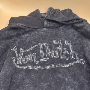 Von Dutch Charcoal Hoodie with Rhinestone Embellishment